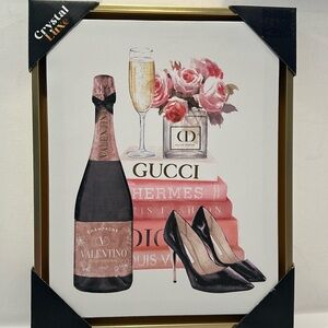 Crystal Luxe Designer Inspired Hanging Wall Painting w/Champagne Scene.